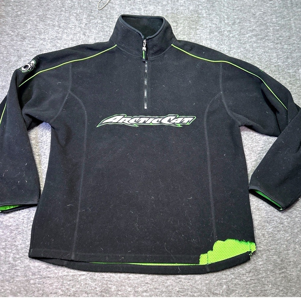 Arctic‎ Cat Jacket Mens XL Pullover Fleece Half-Zip Black Green Casual Logo Rip